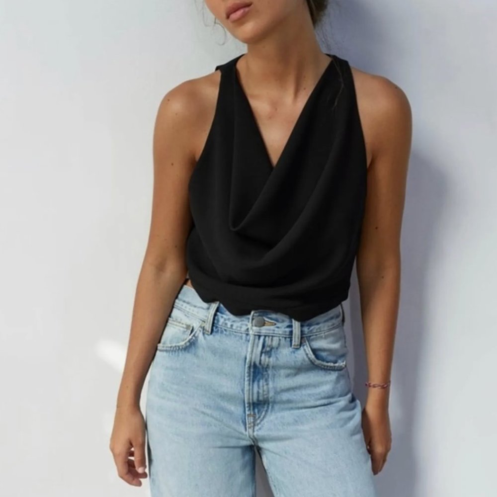 Zara Flowy Cowel Neck Cropped Tank